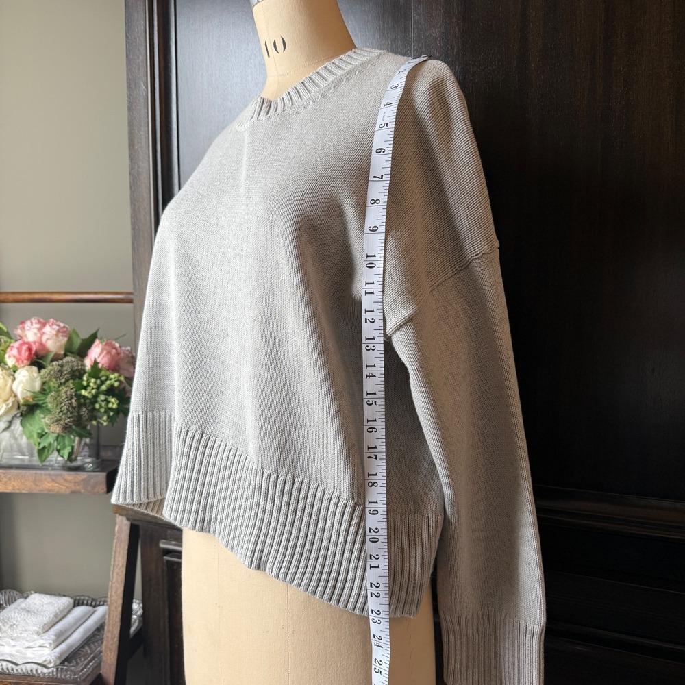 Everlane Crop Sweater Cotton The Boxy Crewneck Ribbed Hem Grey M Minimal - Picture 7 of 15